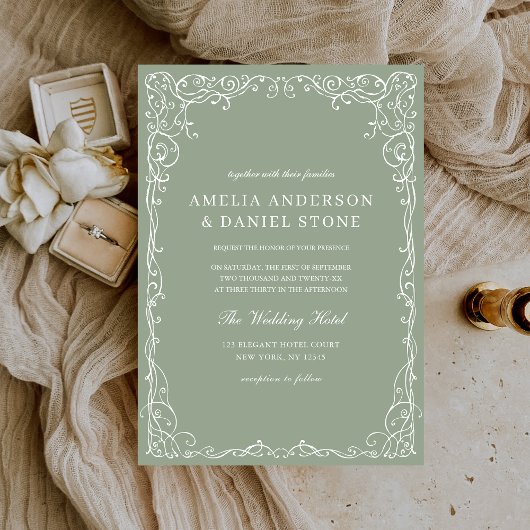 Sage Green Victoriaans minimalistische elegante br Kaart