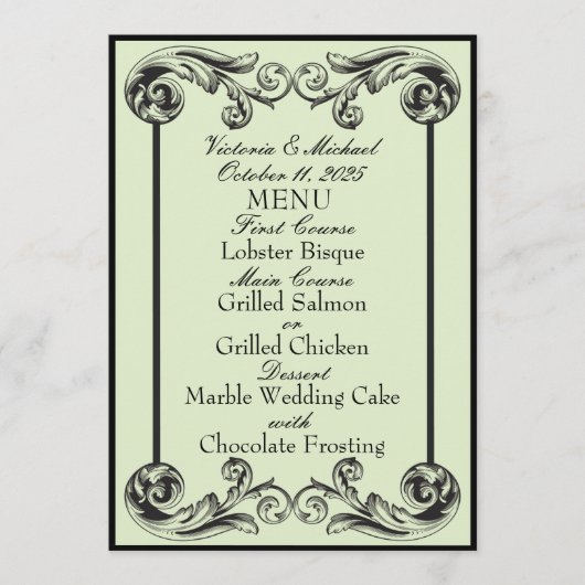 Sage Green Victoriaans Wedding Menu (Voorkant)