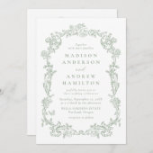 Sage Green Victorian Floral All in One Wedding Kaart (Voorkant / Achterkant)