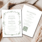 Sage Green Victorian QR Code All in One Wedding  Kaart