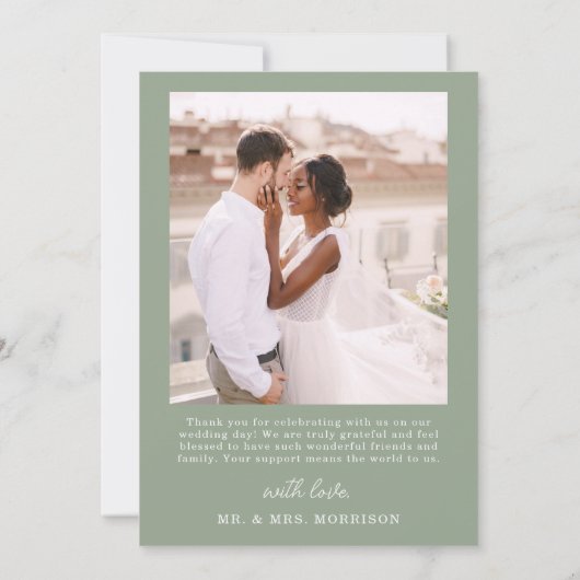 Sage Green Vier Fotocollage Script Wedding Bedankkaart (Achterkant)
