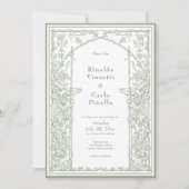 Sage Green Vintage Botanical Trellis Arch Wedding Kaart (Voorkant)