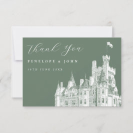 Sage Green Vintage Castle Destination Wedding Bedankkaart