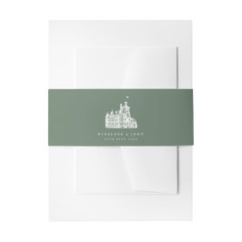 Sage Green Vintage Castle Destination Wedding Uitnodigingen Wikkel