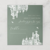 Sage Green Vintage Castle Illustration Wedding Plaatskaartje (Buitenkant ongevouwen)