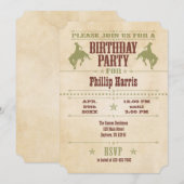 Sage Green Vintage Cowboy Birthday Uitnodiging (Voorkant / Achterkant)