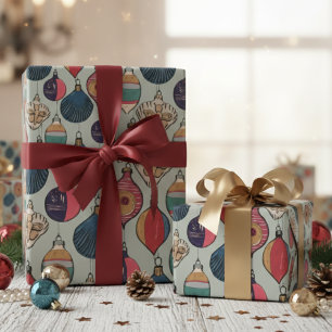 Sage Green Vintage Kerst Ornamenten Patroon Cadeaupapier