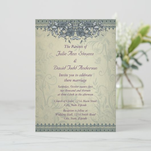 Sage Green Vintage Lace Wedding Kaart (Staand voorkant)