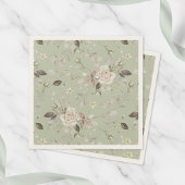 Sage Green Vintage Rose Floral Servet