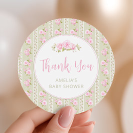 Sage Green Vintage Rose Thank You Ronde Sticker