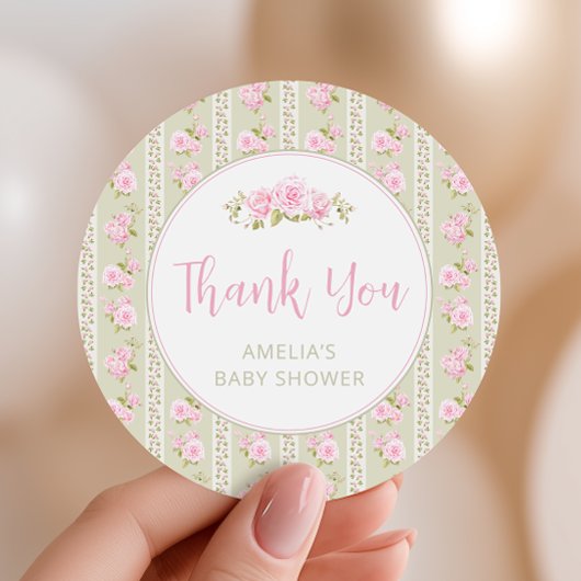 Sage Green Vintage Rose Thank You Ronde Sticker