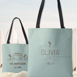 Sage Green Vintage Van Surfer Crew All-Over-Print Tote Bag