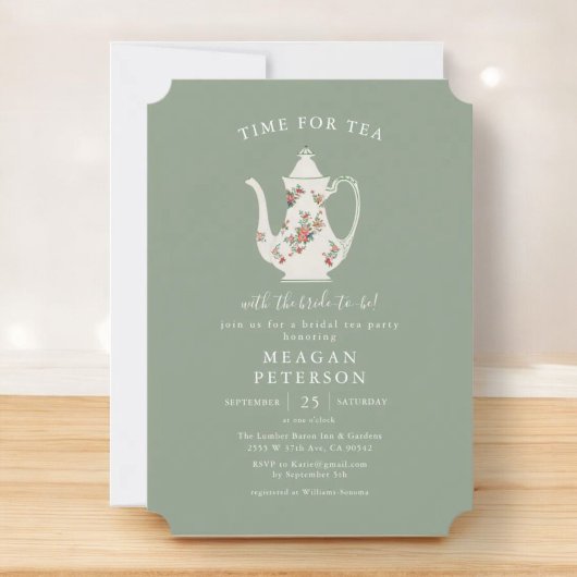 Sage Green Vrijgezellenfeest Tea Party Invitation Kaart