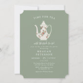 Sage Green Vrijgezellenfeest Tea Party Invitation Kaart (Voorkant)