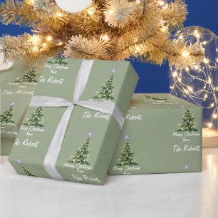 Sage Green Vrolijk Kerstfeest Familiefoto Cadeaupapier