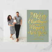 Sage Green Vrolijk Kerstfeest & Gelukkig Nieuwjaar Folie Feestdagenkaart (Voorkant)