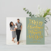 Sage Green Vrolijk Kerstfeest & Gelukkig Nieuwjaar Folie Feestdagenkaart (Staand Voorkant)