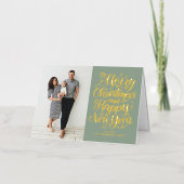 Sage Green Vrolijk Kerstfeest & Gelukkig Nieuwjaar Folie Feestdagenkaart (Voorkant)