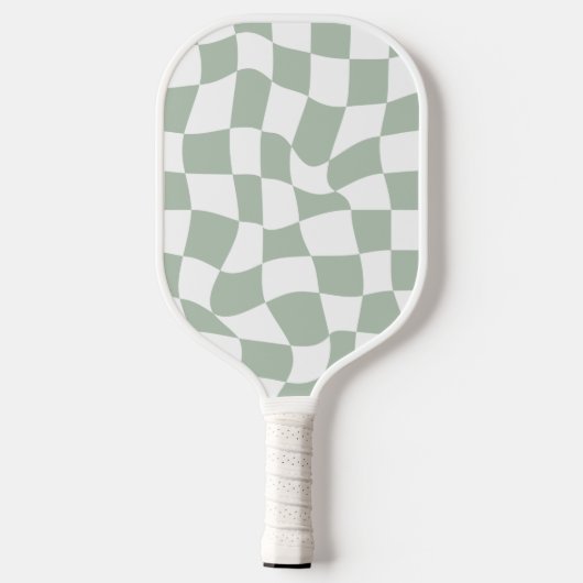 Sage Green Warped Checkerboard Pickleball Paddle (Achterkant)