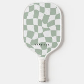 Sage Green Warped Checkerboard Pickleball Paddle (Voorkant)