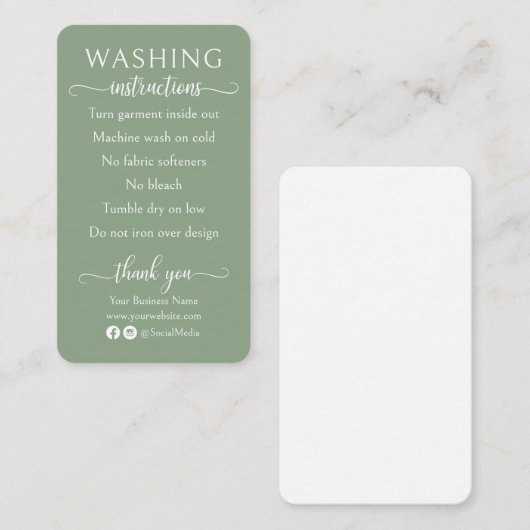 Sage Green Wasinstructies Kleding Zorg Visitekaartje (Voorkant / Achterkant)