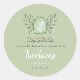 Sage Green Watercolor Baby Boy Aqeeqah Ronde Sticker