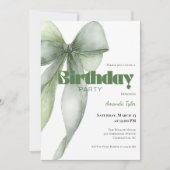 Sage Green Watercolor Bow Birthday  Kaart (Voorkant)