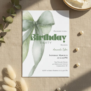 Sage Green Watercolor Bow Birthday Kaart