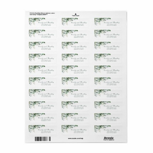 Sage Green Watercolor Eucalyptus Emerald Script Etiket (Full Sheet)