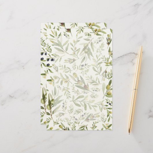 Sage Green Watercolor French Country Chic Olives Briefpapier (Voorkant / Achterkant in situ)