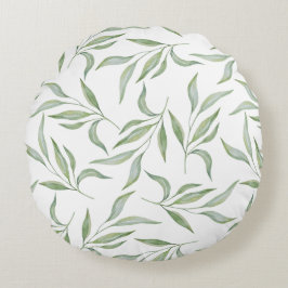 Sage Green Watercolor Leaves Botanical Pattern Rond Kussen