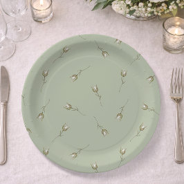 Sage Green Watercolor Rose Bud Papieren Bordje