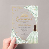 Sage Green Watercolor Roses Gold Quinceanera Acryl Uitnodigingen (Insitu (Draagbaar))