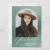 Sage Green Waterverf Arch 7 Foto Afstuderen Aankondiging (Voorkant)