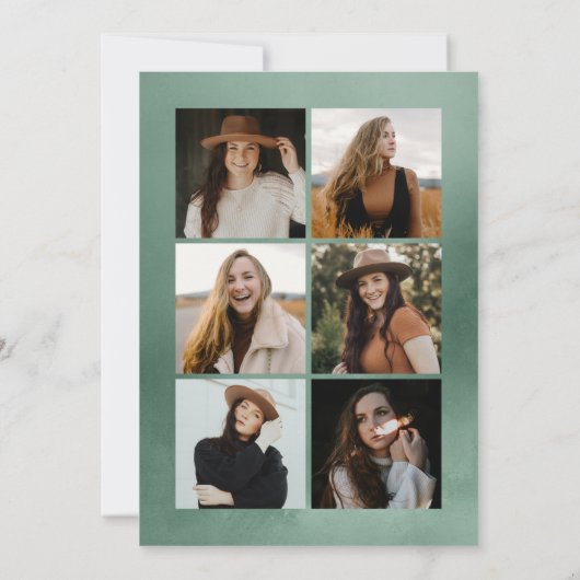 Sage Green Waterverf Arch 7 Foto Afstuderen Aankondiging (Achterkant)