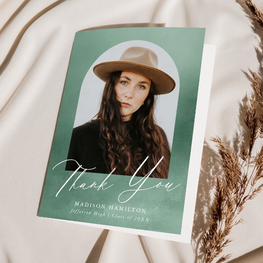 Sage Green Waterverf Arch Photo Afstuderen Bedankkaart