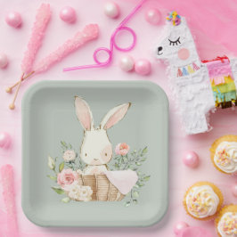 Sage Green Waterverf Bunny Rabbit Paper Borden Papieren Bordje