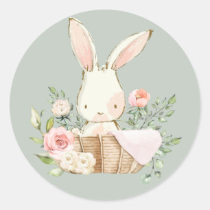 Sage Green Waterverf Bunny Rabbit Ronde Sticker