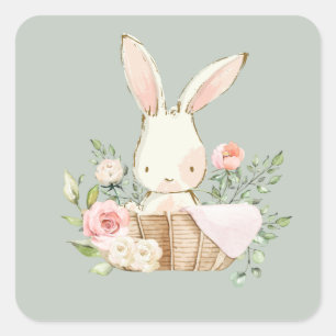 Sage Green Waterverf Bunny Rabbit Vierkante Sticker