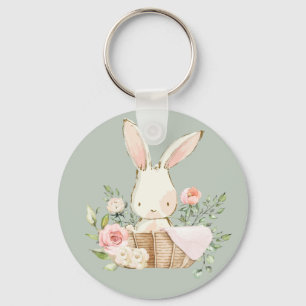 Sage Green Waterverf Bunny Rabbit Woodland Sleutelhanger