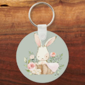 Sage Green Waterverf Bunny Rabbit Woodland Sleutelhanger (Voorkant)