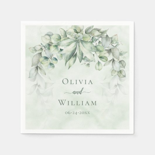 Sage Green Waterverf Eucalyptus Leaves Weddenschap Servet (Voorkant)