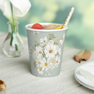 Sage Green Waterverf Floral Daisy  Papieren Bekers