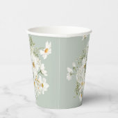 Sage Green Waterverf Floral Daisy Papieren Bekers (Rechts)