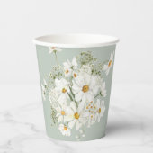 Sage Green Waterverf Floral Daisy Papieren Bekers (Voorkant)