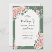 Sage Green Waterverf Floral Wedding Kaart (Voorkant)