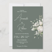 Sage Green Waterverf Floral Wedding Kaart (Voorkant)