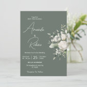 Sage Green Waterverf Floral Wedding Kaart (Staand voorkant)
