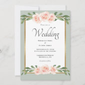 Sage Green Waterverf Floral Wedding Kaart (Voorkant)