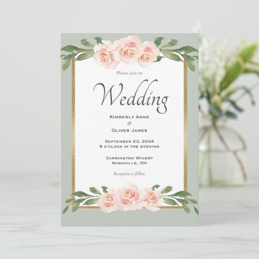 Sage Green Waterverf Floral Wedding Kaart (Staand voorkant)